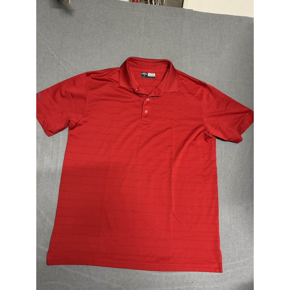 Callaway Mens Polo Golf Polo Size L Red Opti-dri Polyester Solid Short Sleeve